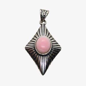 Sterling Silver Pink Conch Shell Diamond Shaped Pendant Unique Design Wide Stamp